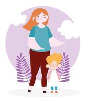 Mother with son outdoors vector