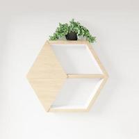 Estante hexagonal 3d y decoración de plantas, diseño de interiores. foto