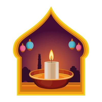 Lit candle in traditional middle eastern frame