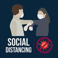 Covid 19 social distancing with couple using face masks vector