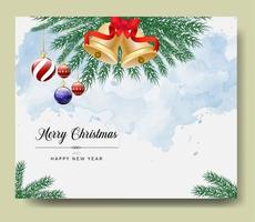 Merry Christmas card with branches and ornaments vector