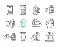 NFC payment linear icons set vector