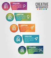 Infografía de 5 pasos con círculos y etiquetas. vector