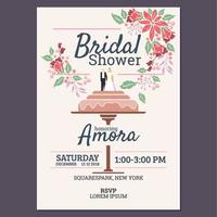 Bridal Shower Invitation with flowers and Wedding Cake vector