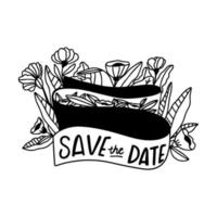 Save the Date Doodle With Leaves, Flowers And Ornaments vector