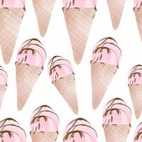 Watercolor strawberry chocolate ice cream seamless pattern vector