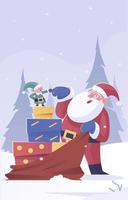 Santa and His Helper Preparing Gifts for the Children vector