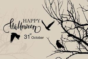 Happy Halloween dead tree and birds silhouette design vector