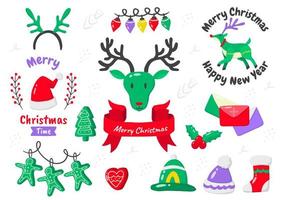 Cartoon style Christmas element set vector