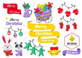 Cartoon style Christmas element set vector