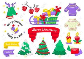 Cartoon style Christmas element set vector