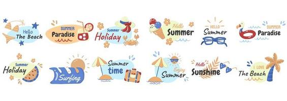 Cartoon style summer phrase and element set vector