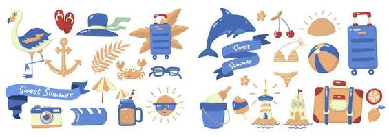 Cartoon style summer element set vector