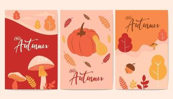 Rustic hello autumn banners with fall nature elements vector