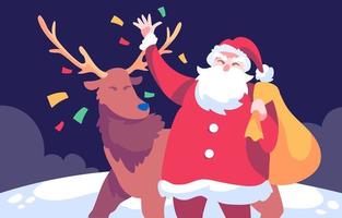 Santa Bring Presents with His Reindeer vector