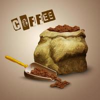 Realistic coffee beans in a sack vector