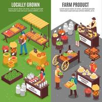 Isometric farmers market vertical banner set vector