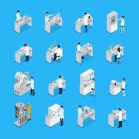 People working a lab isometric icon set vector