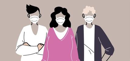 Group of people in protective medical face masks vector