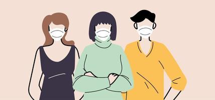 Group of people in protective medical face masks vector