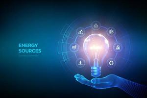 Light bulb for energy resources concept futuristic banner vector