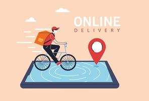 Delivery man with protective face mask on bicycle vector
