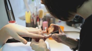 meester maakt manicure meisje in de schoonheidssalon video