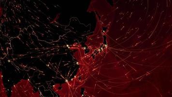 World connections. China-Japan. Aerial, maritime, ground routes and country borders. video