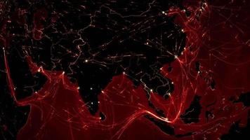 World connections. Asia. Aerial, maritime, ground routes and country borders. video