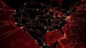 conexões de mapas mundiais. américa do norte-europa. vermelho. video