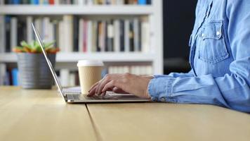 lågvinkelpanna av avslappnad kvinna som skriver på bärbar dator