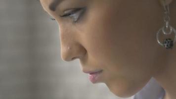 Portrait Close Up Profile of Beautiful Woman Using Laptop video