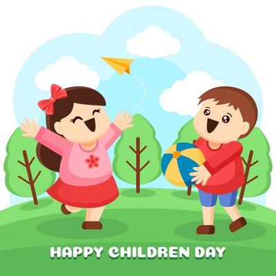 Joyful Children Play Together in the Park