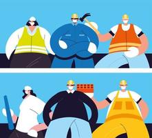 Group of technicians and engineers with face mask vector