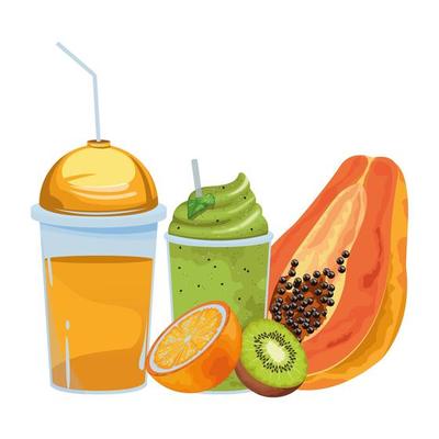 Cute cartoon fruit smoothies in cups Royalty Free Vector