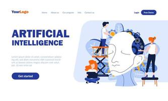 Artificial intelligence flat landing page template vector