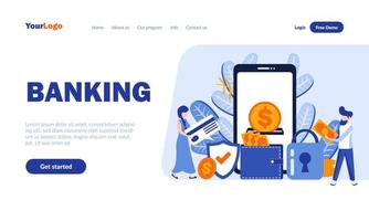 Banking flat landing page template vector
