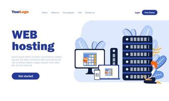 Web hosting flat landing page template vector