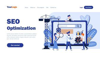 Seo optimization flat landing page template vector