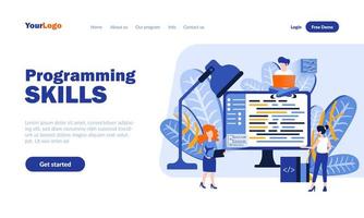 Programming skills landing page template vector