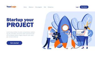 Startup project landing page template vector