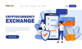 Cryptocurrency landing page template vector