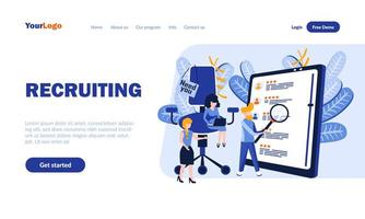 Recruiting agency work flat landing page template vector