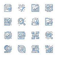 Data analytics line-art icon set vector