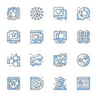 Social media line-art icon set vector