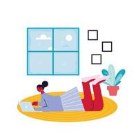 Freelancer woman working remotely from her home vector