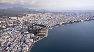 Aerial panoramic view of Thessaloniki shortly before sunset, Gre