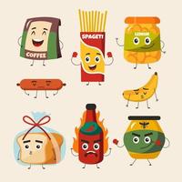 Various Anthropomorphic Grocery Food Packages vector