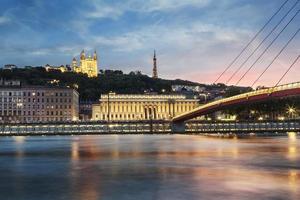 View of Saone river at sunset in Lyon city