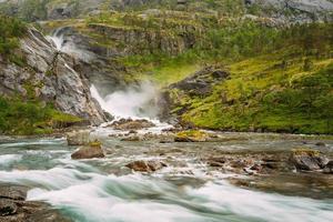 Beautiful Waterfall in the Valley of waterfalls in Norway photo